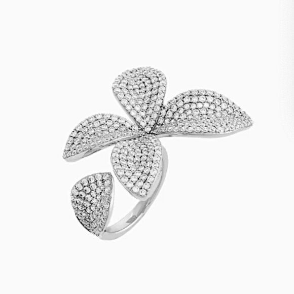 NEW ~ Anthropologie Adina Eden Fancy Flower Petal Silver Ring — Adjustable band - Picture 2 of 16
